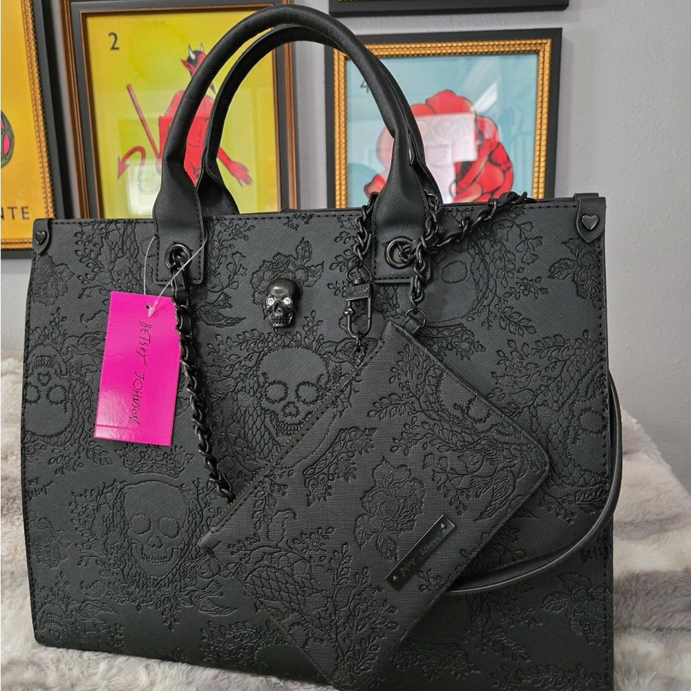 Betsey Johnson Black Embossed Tote Bag (NEW)